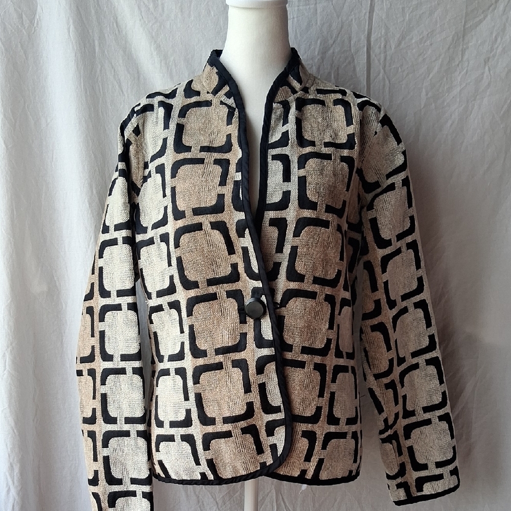 TRIMDIN Vintage Reversible Blazer Chic Black and Cream Geometric Size L